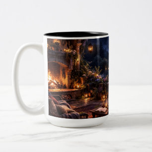 Café Em Dois Tons Terraço de Jardim Vale Nebuloso Caneca Preta