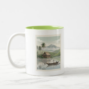 Café Em Dois Tons Terraços de Arroz de Banaue Mayon Filipinas Caneca