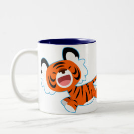 Café Em Dois Tons Tigre De Cartoon Bonito Na Caneca De Corrida