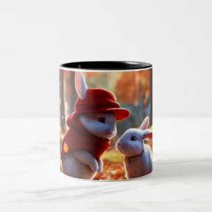 Café Em Dois Tons Um par de coelhinhos bonitos, caneca clássica