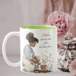 Café Em Dois Tons Watercolor Mãe Plantando uma Caneca de Dia de as m