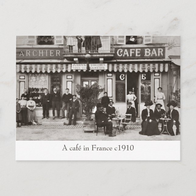 Café em França: cartão postal sepia (Frente)