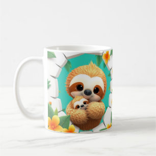 Café embalagem de caneca de preguiça fofa 3d, design de