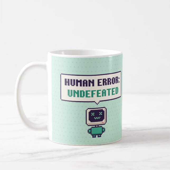 Café Erro Humano: Caneca de Pixel de IA Engraçada Invic (Esquerda)