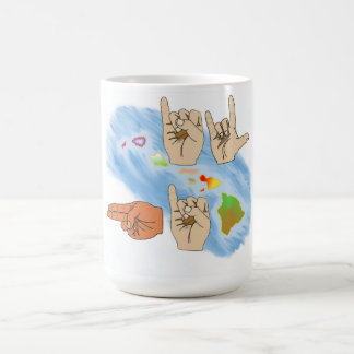 CAFÉ EU AMO A CANECA DA BEBIDA DO LINGUAGEM GESTUAL DE