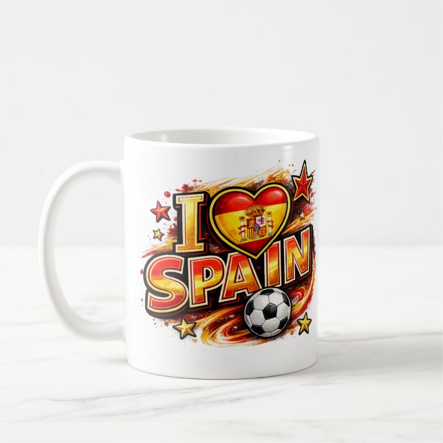 Café Eu Amo Caneca de Fã de Futebol da Espanha | Pérola (Esquerda)