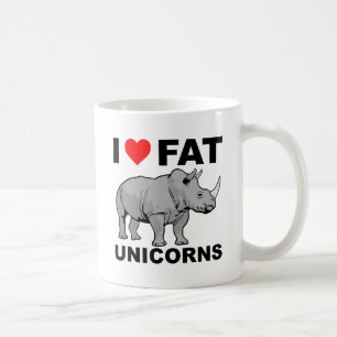 Café Eu Amo Caneca Divertida de Unicórnio Gordo de Rino