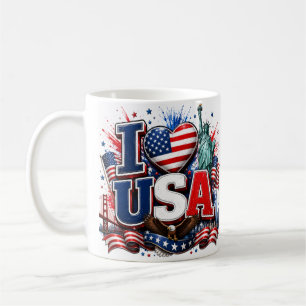 Café Eu Amo EUA Caneca de Futebol Patriota Bandeira A