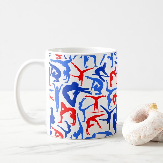 Café EU AMO o vermelho, o branco & o azul da caneca de (Com Donut)