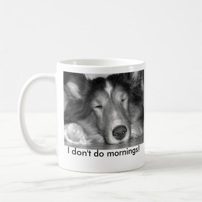 Café Eu não faço a caneca de manhãs-sheltie (Esquerda)