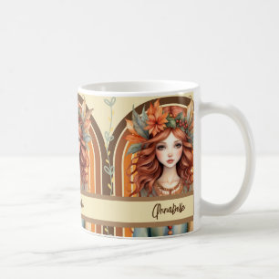 Café Fada de Cabelo Vermelho com Flor Garland na Caneca