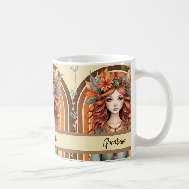 Café Fada de Cabelo Vermelho com Flor Garland na Caneca (Direita)