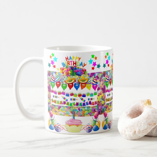Café Feliz aniversário dos balões de caneca (Com Donut)