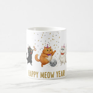 Café Feliz Ano Meow Festa Gatos Caneca de Ano Novo
