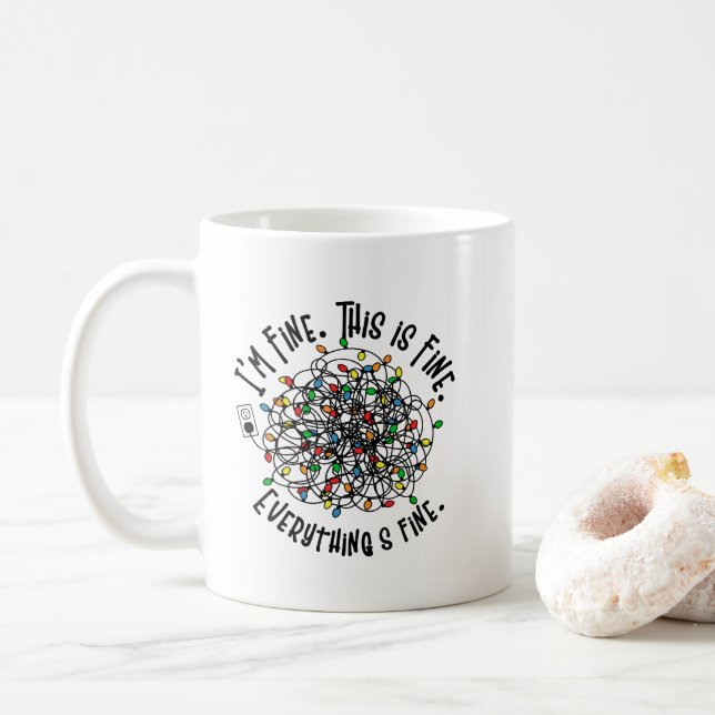 Café Feliz Natal Luz Irônica Caneca de Natal (Com Donut)