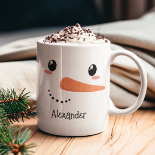 Café Feliz Snowman Face Personalizada Caneca de Natal