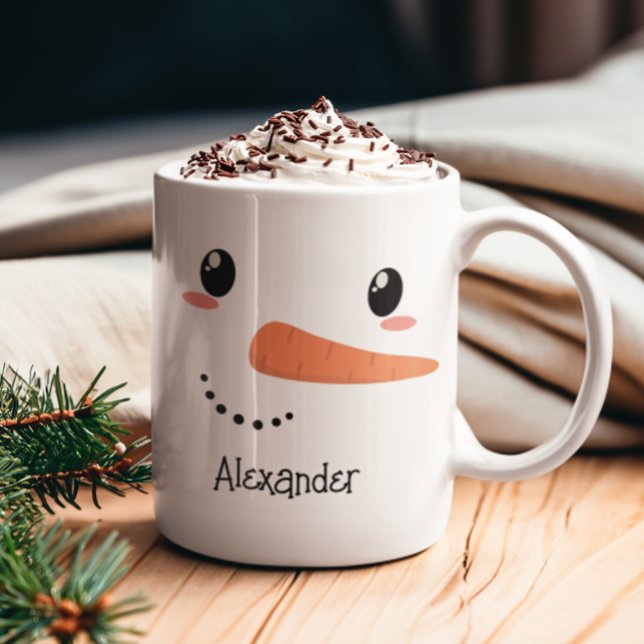 Café Feliz Snowman Face Personalizada Caneca de Natal (Happy Snowman Christmas Mug)