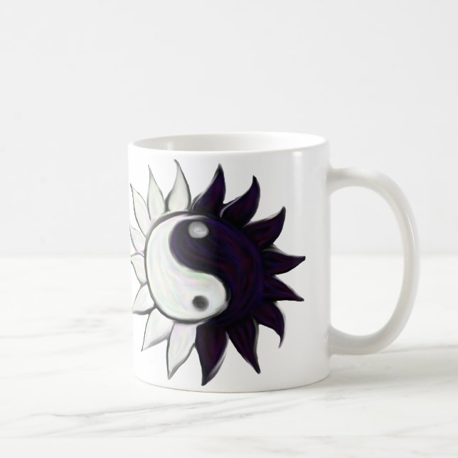 Café Flor de Yin-Yang com citações na caneca (Direita)