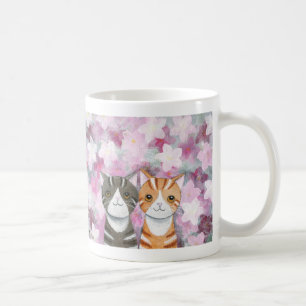 Café Flores bonitos dos gatos de gato malhado da caneca