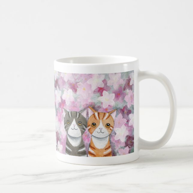 Café Flores bonitos dos gatos de gato malhado da caneca (Direita)