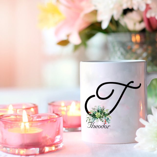 Café Flores silvestres de cor branca-preta caneca de ca (Criador carregado)