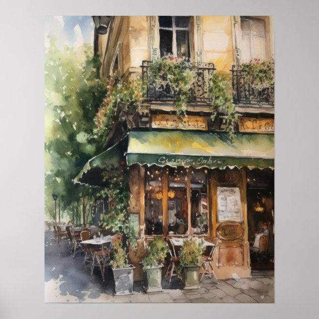 Café francês Watercolor Landscape Art Impressão (Frente)