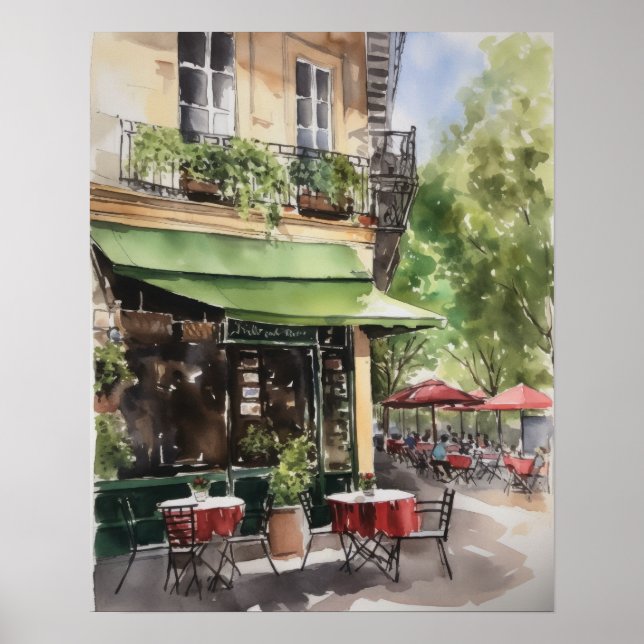 Café francês Watercolor Landscape Art Impressão (Frente)