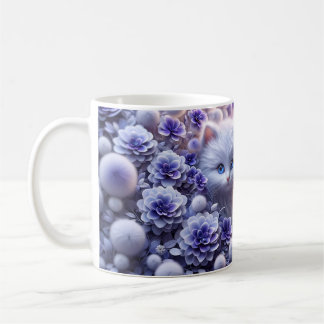 Café Gato e flores com efeito 3D - caneca de gato