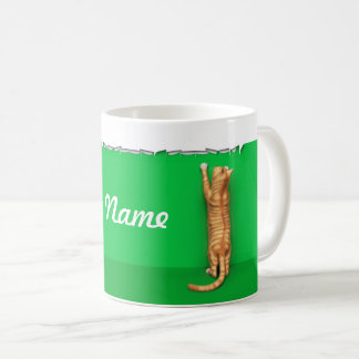 Café Gato vermelho riscado rasga papel de caneca de caf