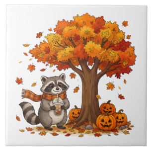 Café Gelado de Guaxinim de Halloween Fofo Outono