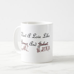 Café Gómez e caneca do amor de Morticia