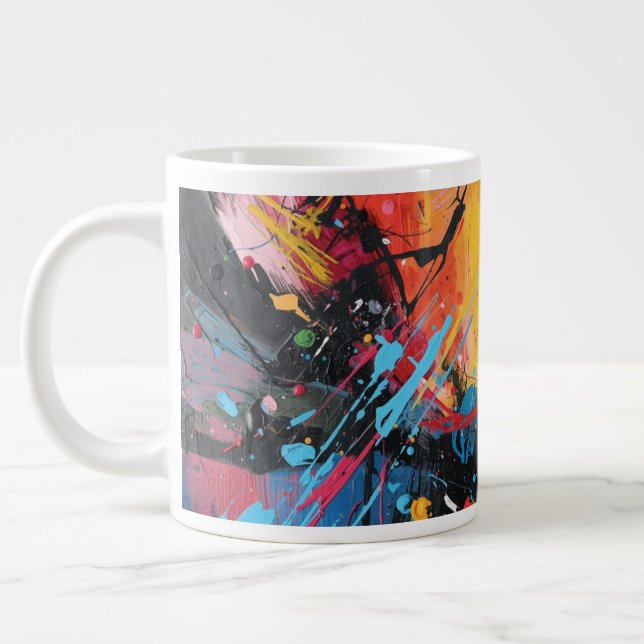 Café Grande A caneca de design abstrato multicolorido (Esquerda)