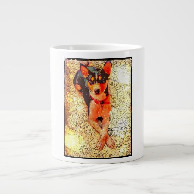 Café Grande Basenji janta na caneca de café. (Frente)