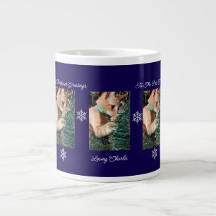 Café Grande Caneca Azul Marinho Personalizada com Foto de Gato