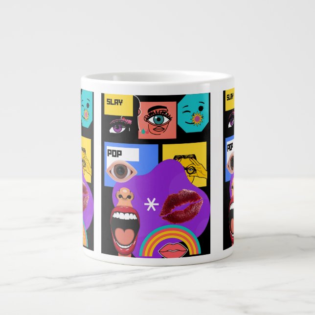 Café Grande Caneca Bold Pop Art | Estilo de quadrinhos retrô (Frente)