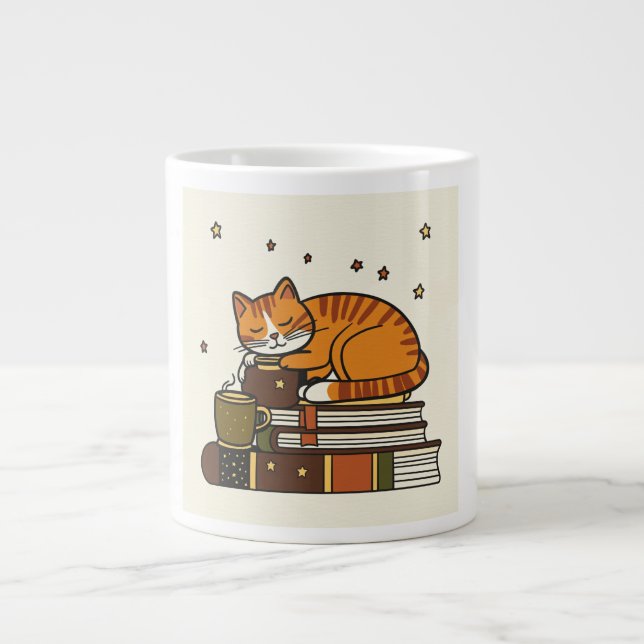 Café Grande Caneca branca Sleeping Cat Coffee para presente de (Frente)