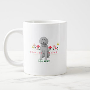 Café Grande Caneca com Desenho Esboçado de Doodle com Flores -