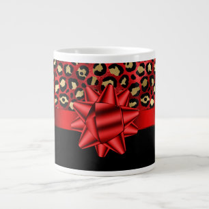 Café Grande Caneca com Estampa de Leopardo Vermelho, Dourado e