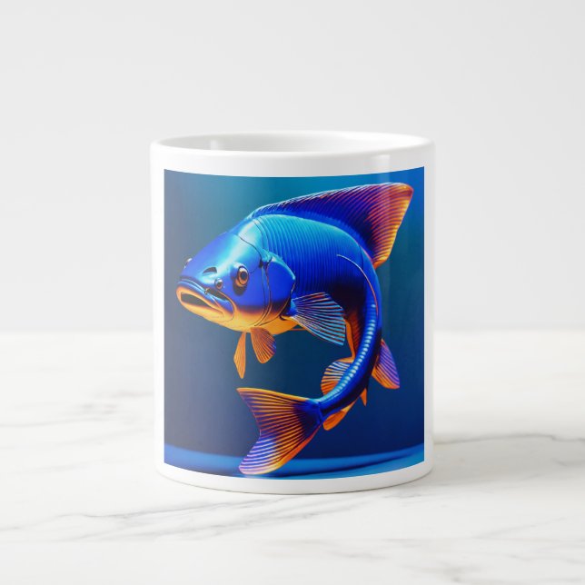 Café Grande Caneca com Logotipo de Peixe | Design Aquático Fof (Frente)
