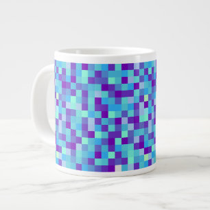 Café Grande Caneca com padrão de pixel azul e roxo