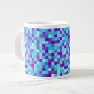 Café Grande Caneca com padrão de pixel azul e roxo
