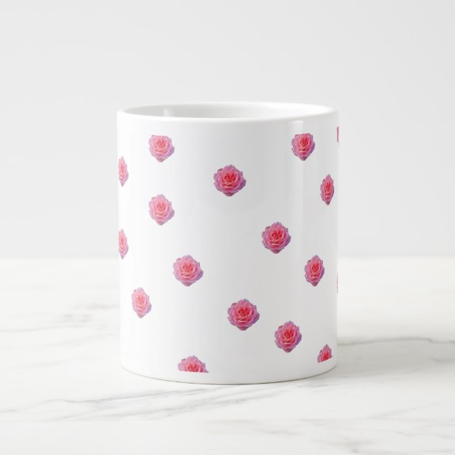 Café Grande Caneca com padrão de rosa rosa (Frente)