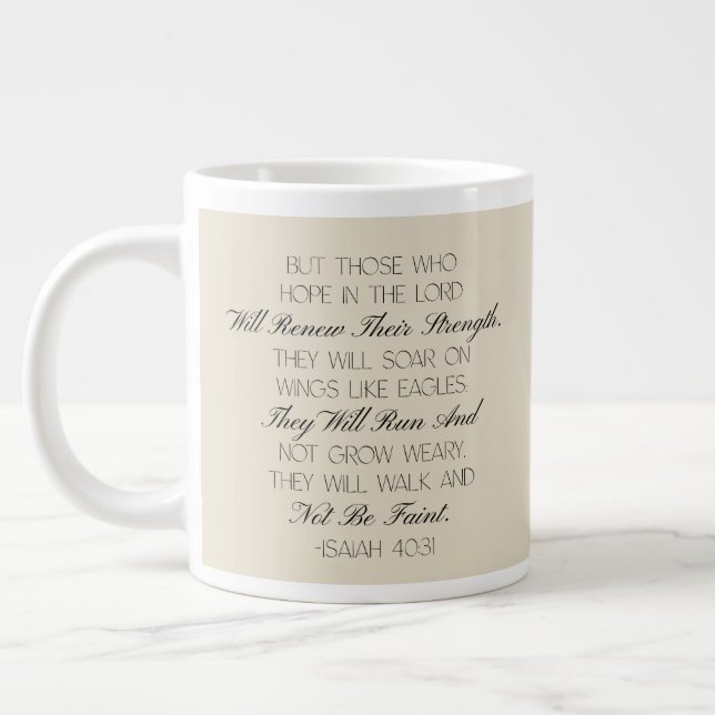 Café Grande Caneca com versículo bíblico de esperança Isaías 4 (Esquerda)