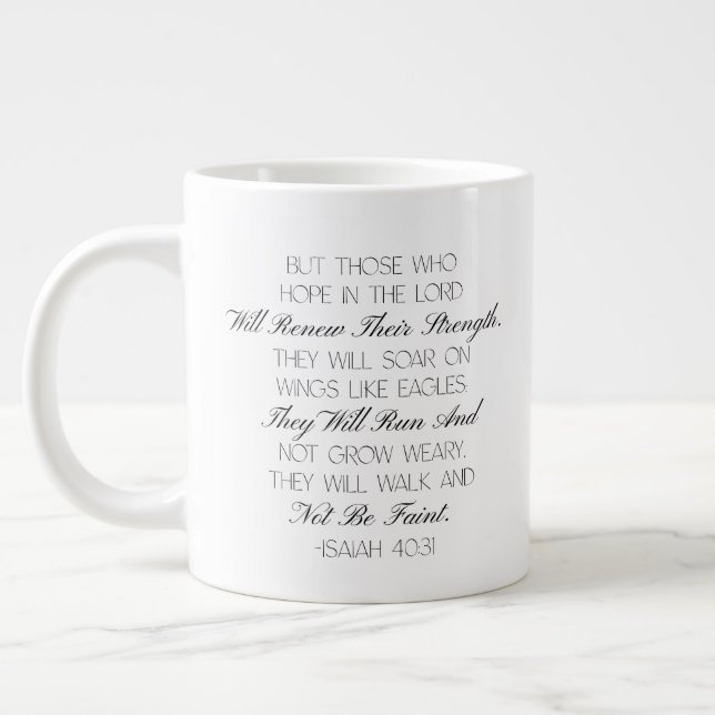 Café Grande Caneca com versículo bíblico de esperança Isaías 4 (Esquerda)