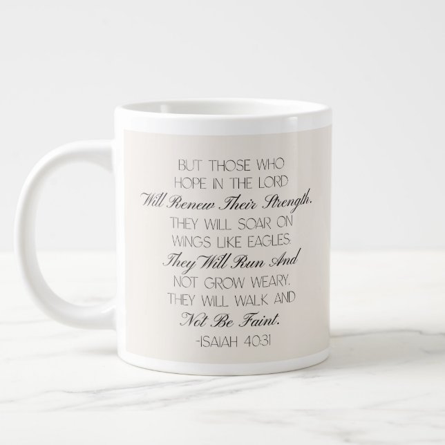 Café Grande Caneca com versículo bíblico de esperança Isaías 4 (Esquerda)