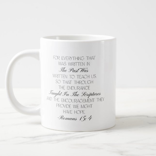 Café Grande Caneca com versículo bíblico de esperança Romanos  (Esquerda)