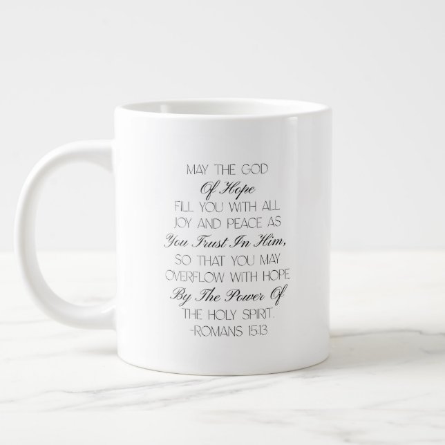 Café Grande Caneca com versículo bíblico de esperança Romanos  (Esquerda)