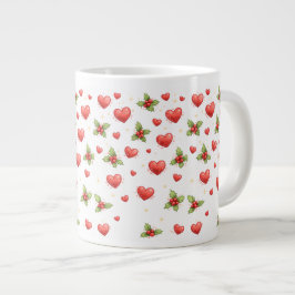 Café Grande Caneca Corações de Natal & Azevinho