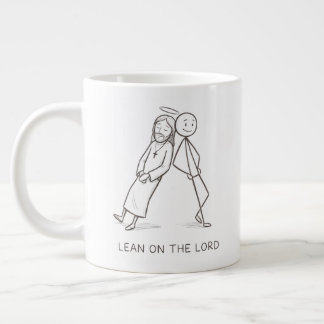 Café Grande Caneca Cristã com Figura de Pau Apoiando-se no Sen