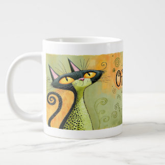 Café Grande Caneca de aniversário de gato preto engraçado com
